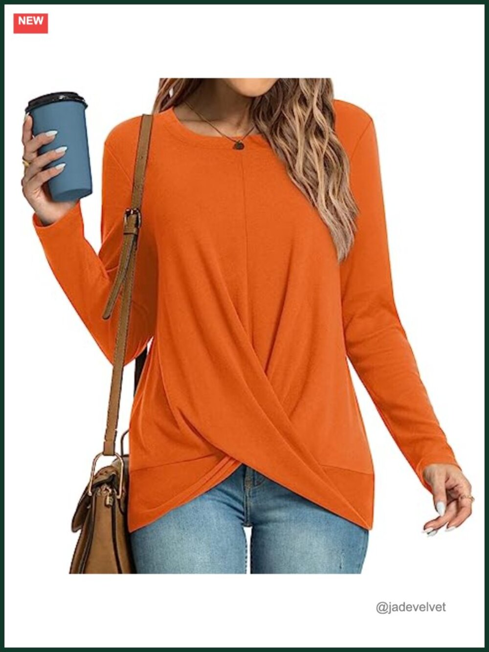 Women Long Sleeve Twist Front Tunic Top Crewneck Blouse